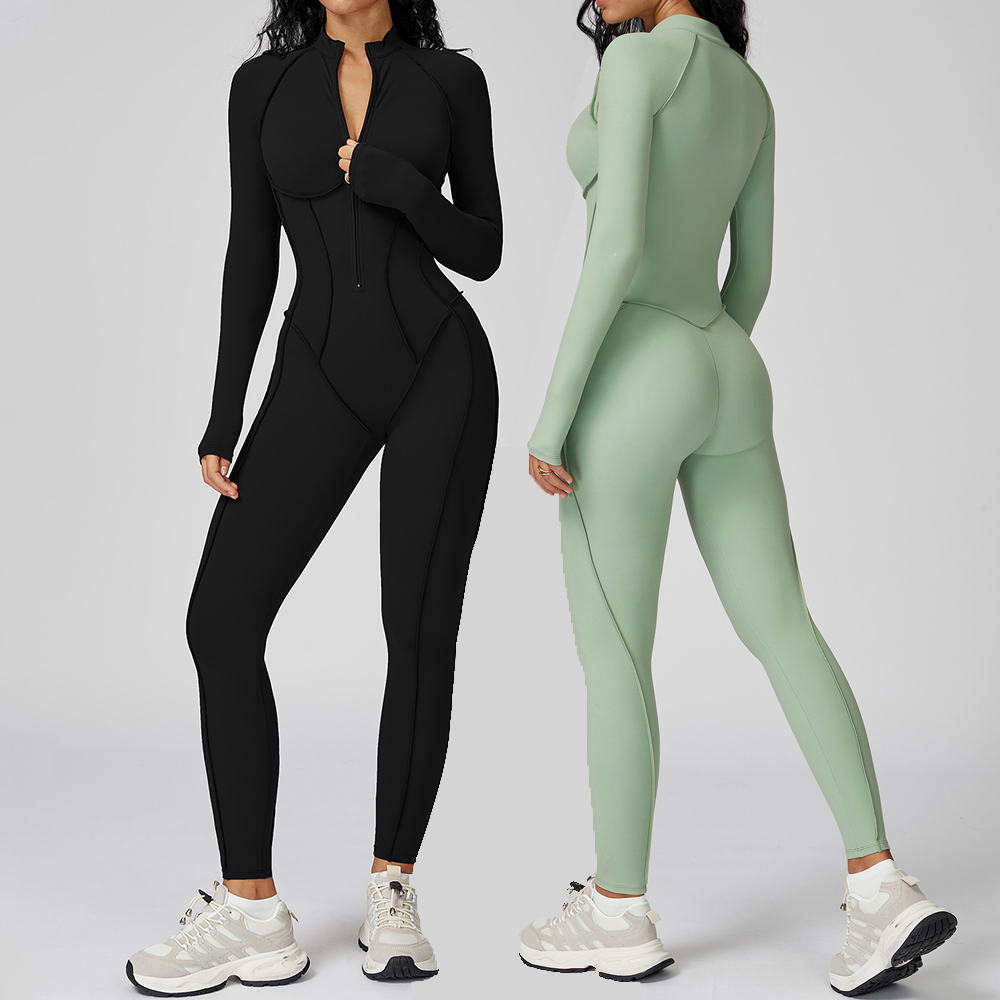 Yoga Fitness Kleidung - Fermuar Tulumlar Uzun kollu Yoga Bodysuit